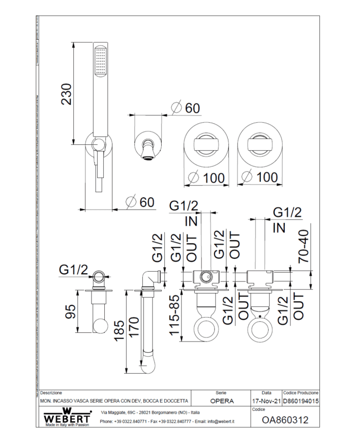 Mélangeur douche avec inverseur Opera - Webert