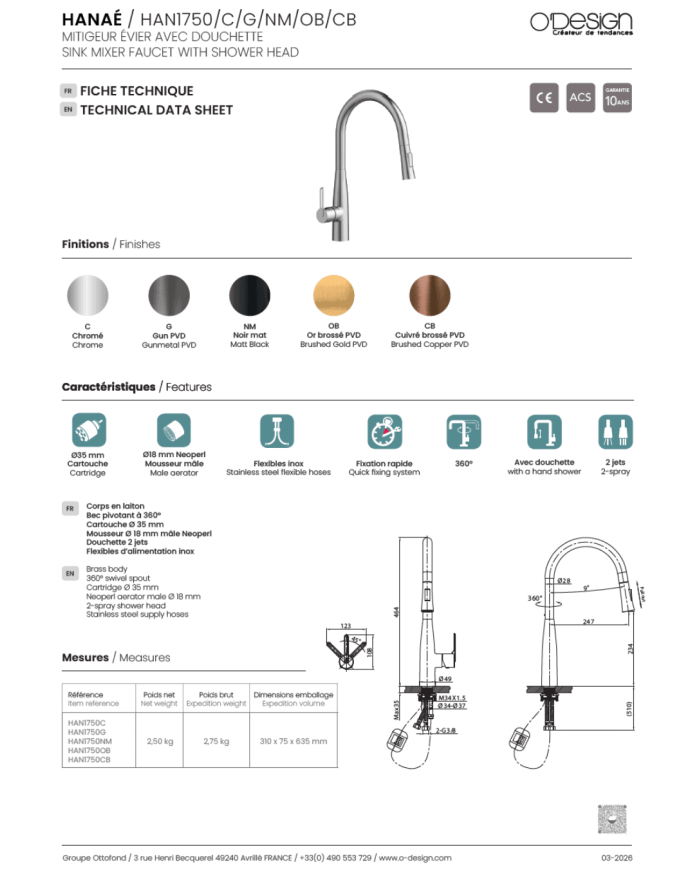 Mitigeur de cuisine Hanaé - Odesign