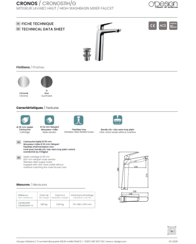 Mitigeur Haut Lavabo Cronos - Odesign