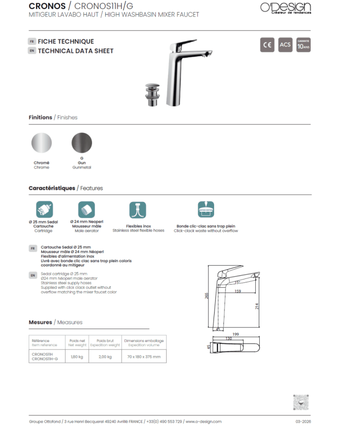 Mitigeur Haut Lavabo Cronos - Odesign