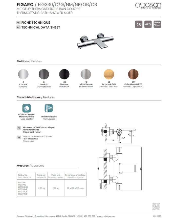 Mitigeur bain/douche Figaro - Odesign