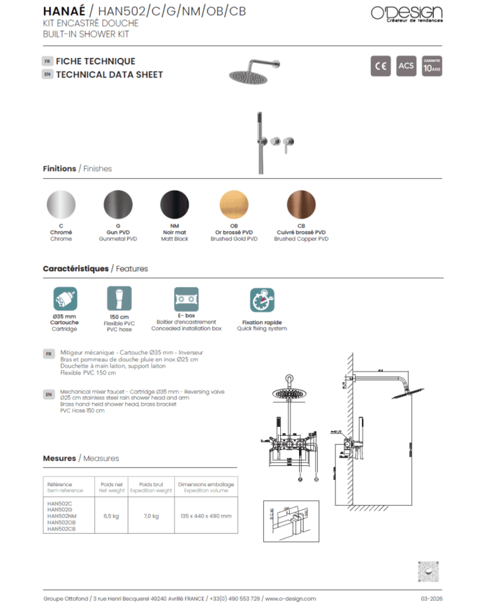 Kit de douche encastré Hanaé - Odesign