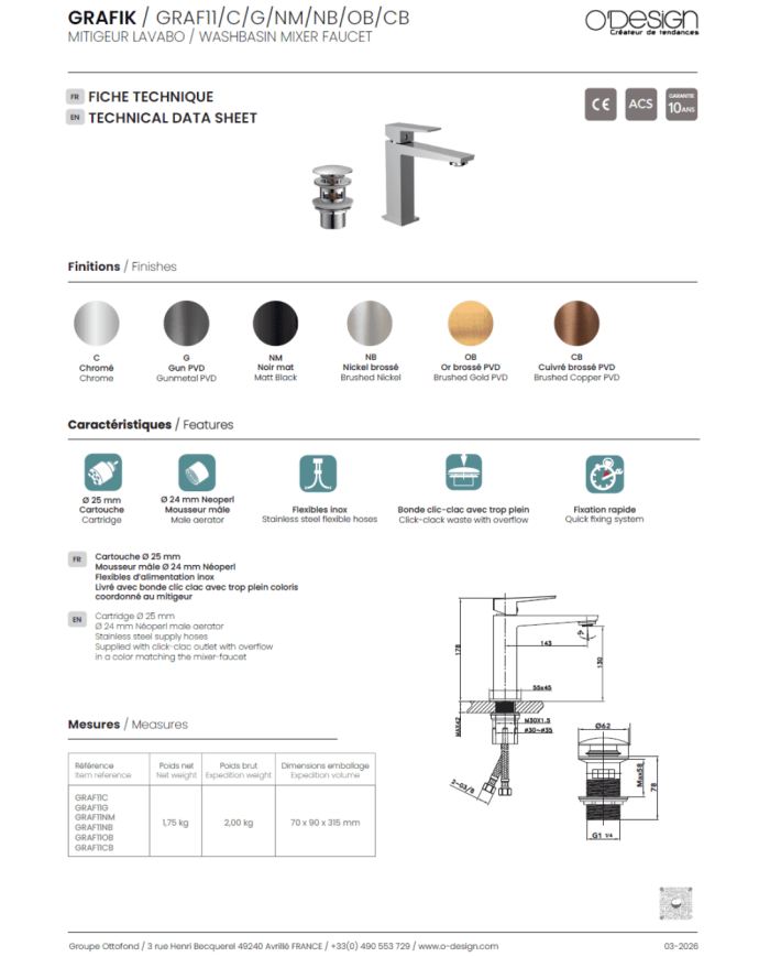 ensemble douche Odesign | Mitigeur thermostatique réglable