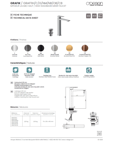 Mitigeur haut lavabo Grafik - Odesign