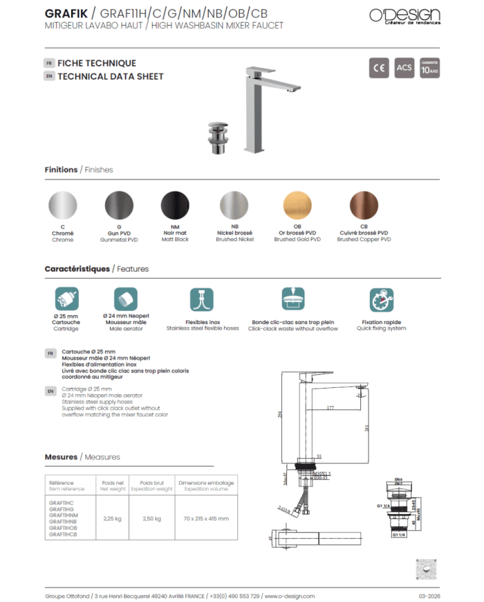 Mitigeur haut lavabo Grafik - Odesign
