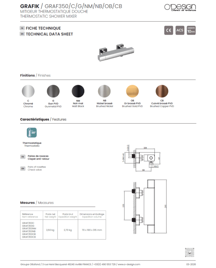 Mitigeur thermostatique douche Grafik - Odesign