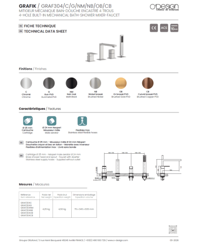 Mitigeur thermostatique encastré bain/douche Grafik - Odesign