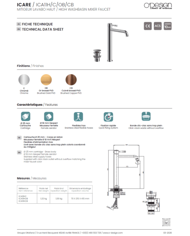 Mitigeur haut lavabo Icare - Odesign
