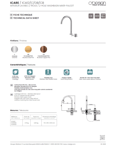 Mitigeur lavabo 2 trous Icare - Odesign