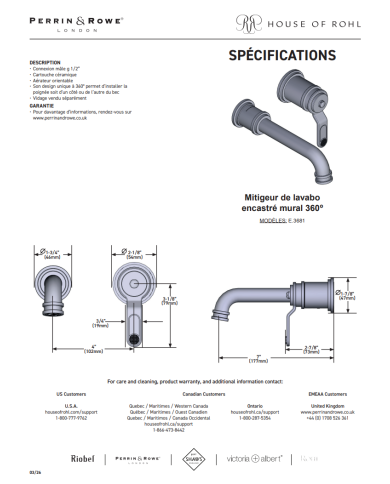 Mitigeur lavabo encastré Armstrong - Perrin & Rowe