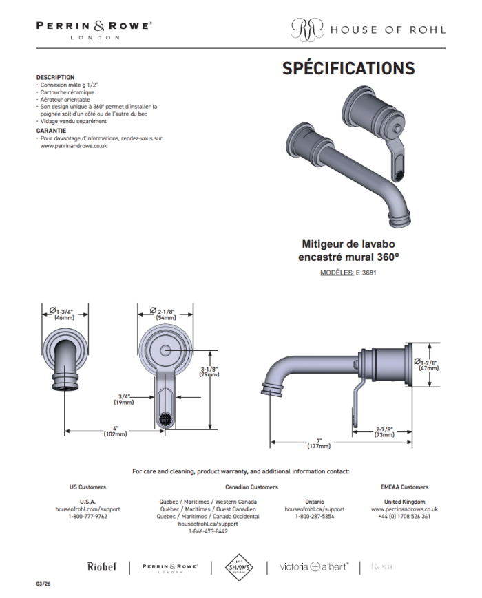 Mitigeur lavabo encastré Armstrong - Perrin & Rowe
