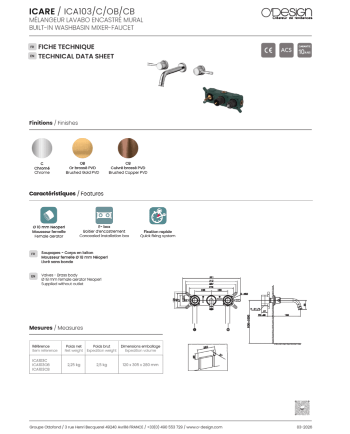 Mitigeur encastré lavabo 3 trous Icare - Odesign