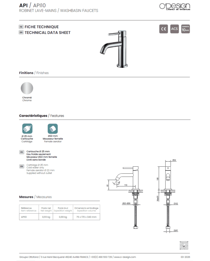 Robinet lave-mains API - Odesign