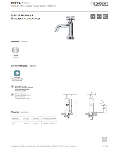 mitigeur lavabo Figaro | O'design