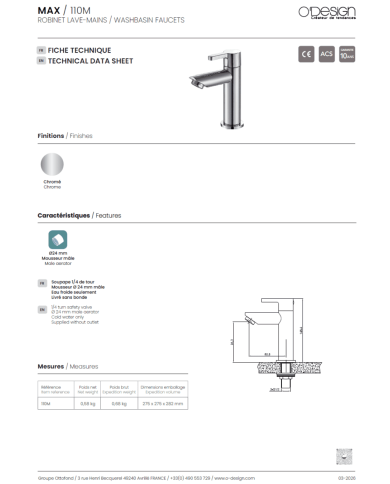mitigeur lavabo Figaro | O'design