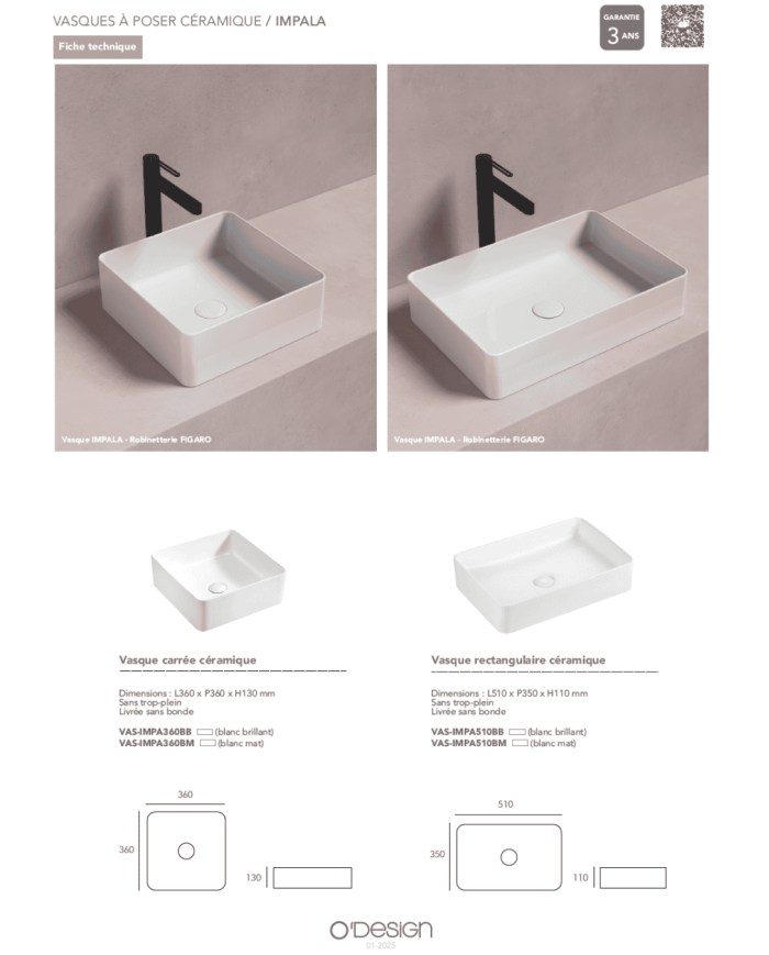 Vasque céramique carrée Impala- Odesign