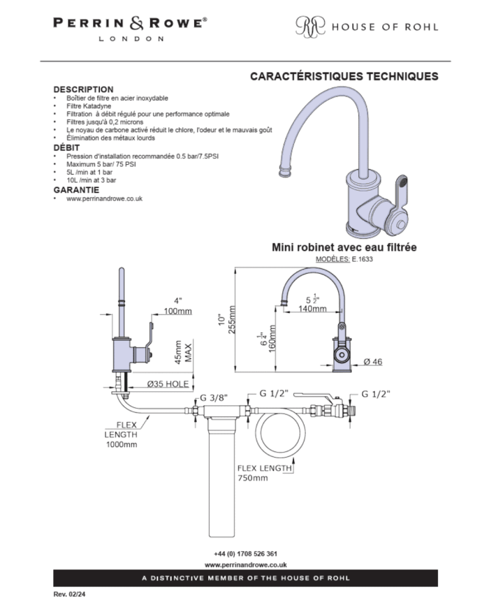 Mini robinet avec eau filtrée Armstrong - Perrin & Rowe