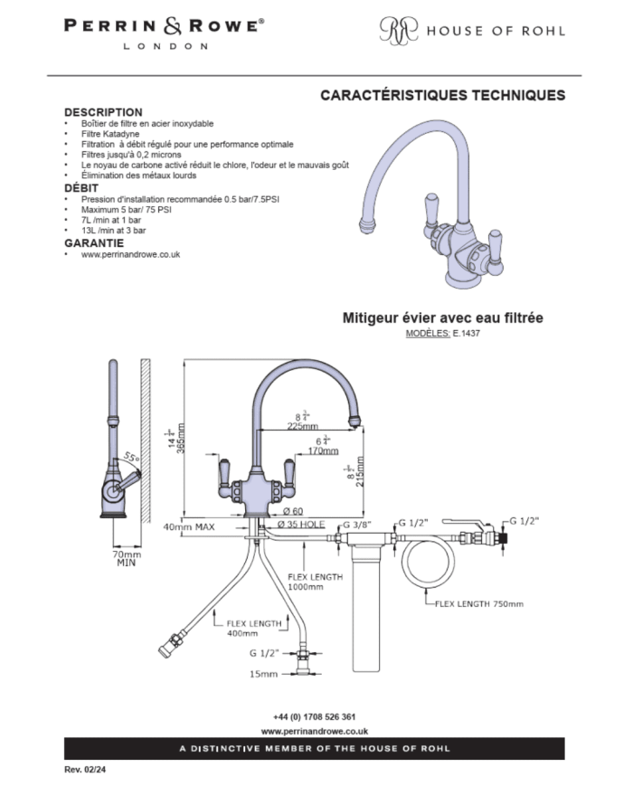 Mitigeur évier avec eau filtrée Phoenician - Perrin & Rowe