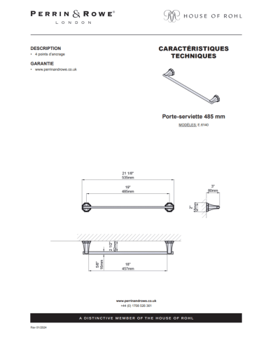 Porte serviette 485mm Deco - Perrin & Rowe