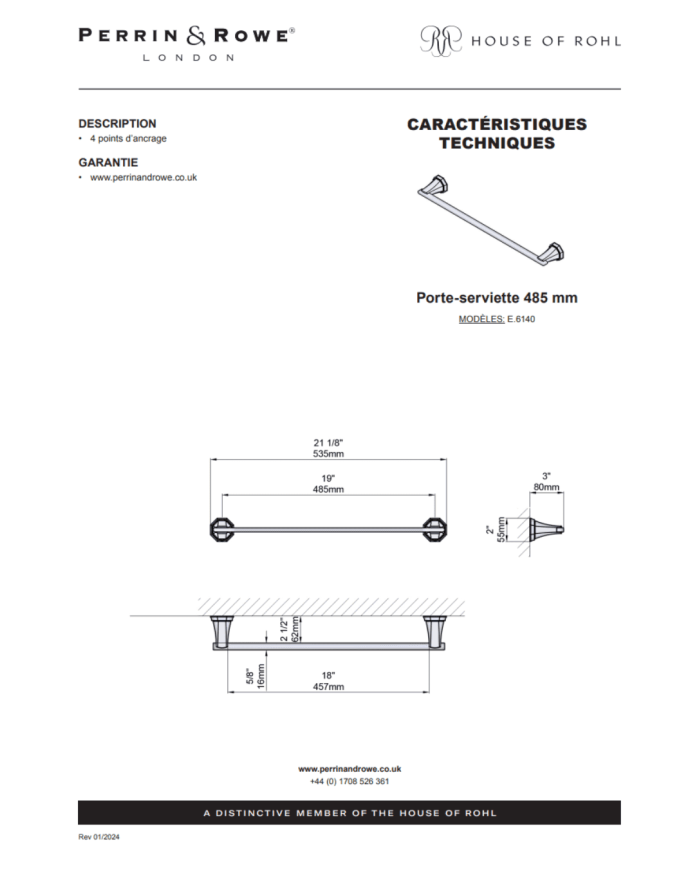 Porte serviette 485mm Deco - Perrin & Rowe