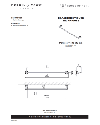 Porte serviette 640mm Deco - Perrin & Rowe