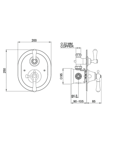 Mitigeur douche thermostatique encastré 2 voies Georgian - Perrin & Rowe