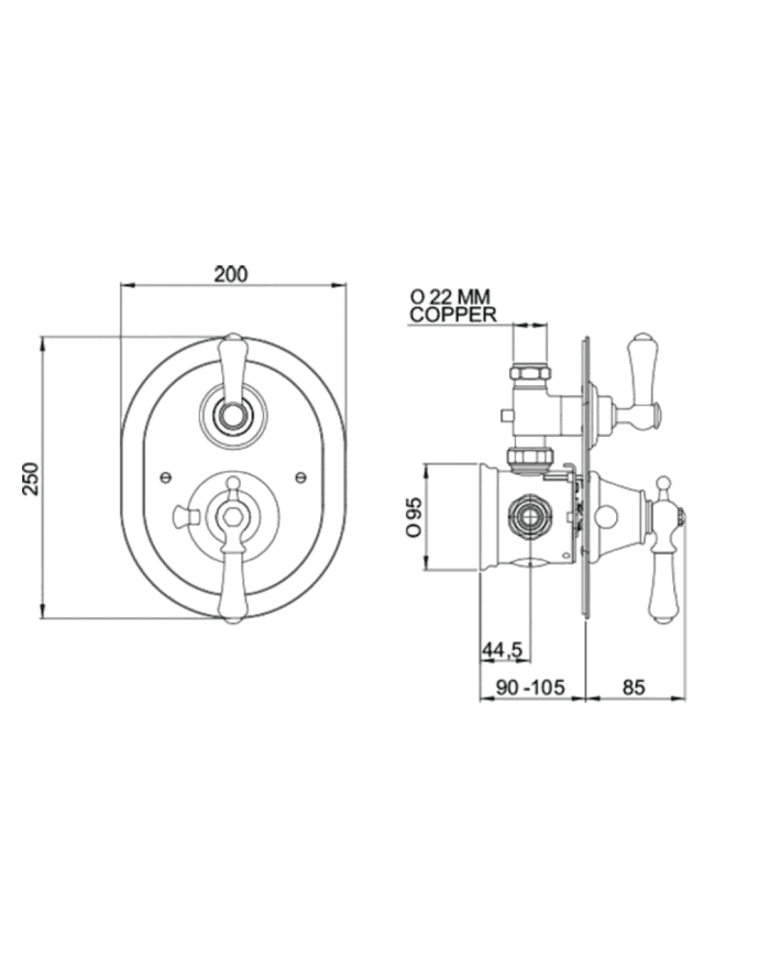 Mitigeur douche thermostatique encastré 2 voies Georgian - Perrin & Rowe