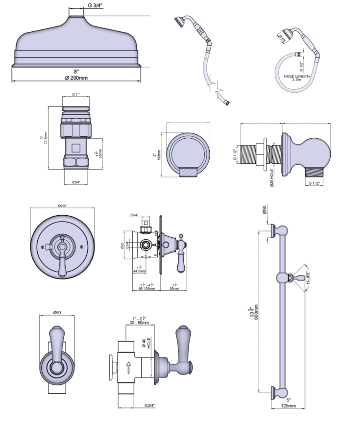 Set de douche 1 Georgian - Perrin & Rowe