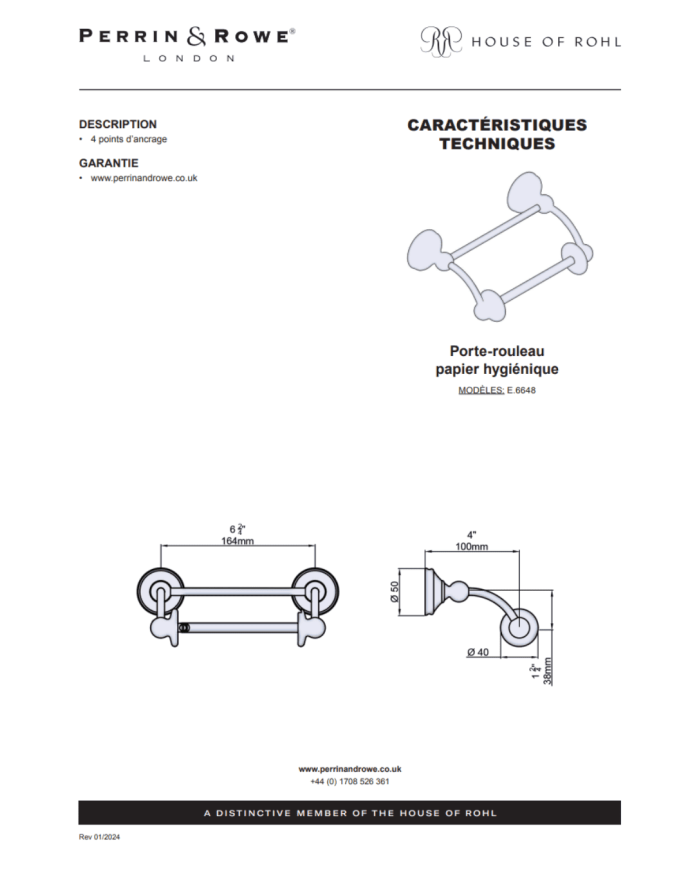 Porte papier pivotant Georgian - Perrin & Rowe