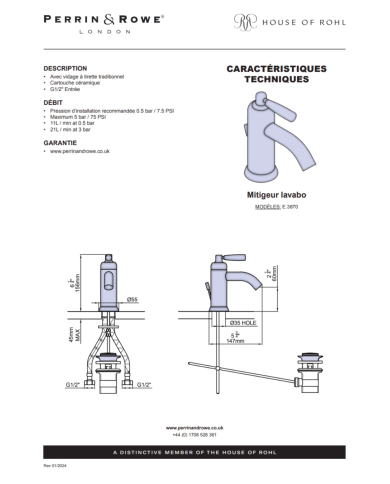 Mitigeur lavabo Langbourn - Perrin & Rowe