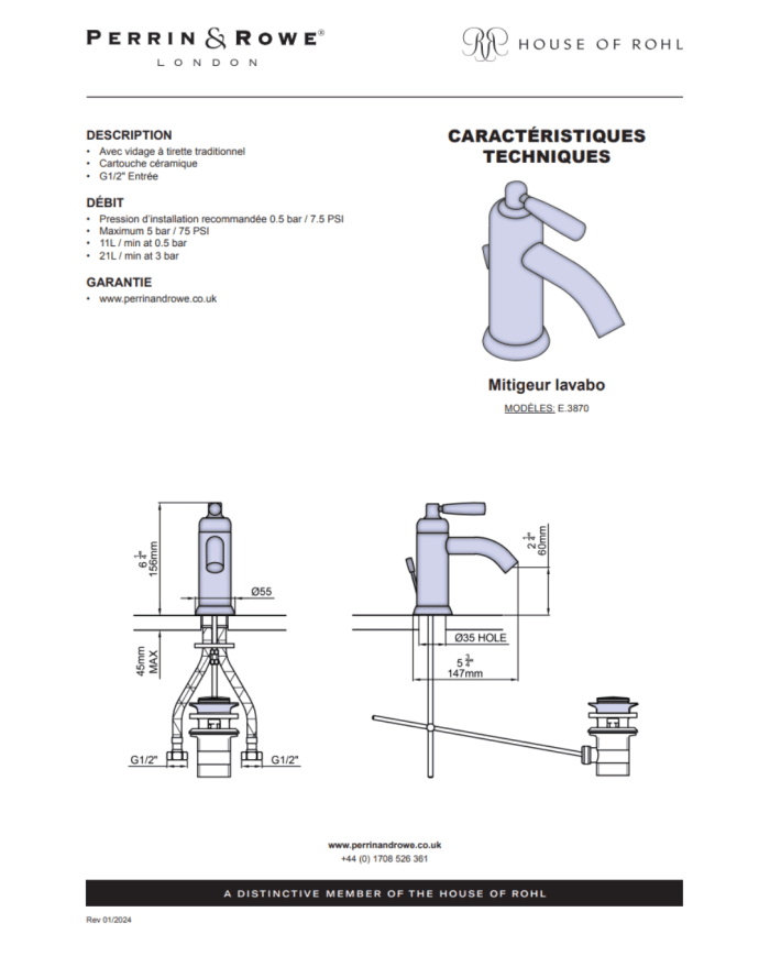 Mitigeur lavabo Langbourn - Perrin & Rowe