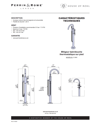 Mitigeur bain/douche thermostatique Langbourn - Perrin & Rowe