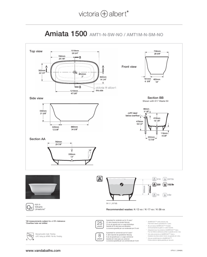 Baignoire Amiata 1500 - Victoria + Albert