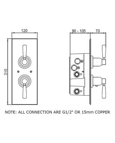 Mitigeur douche thermostatique 2 voies Langbourn - Perrin & Rowe