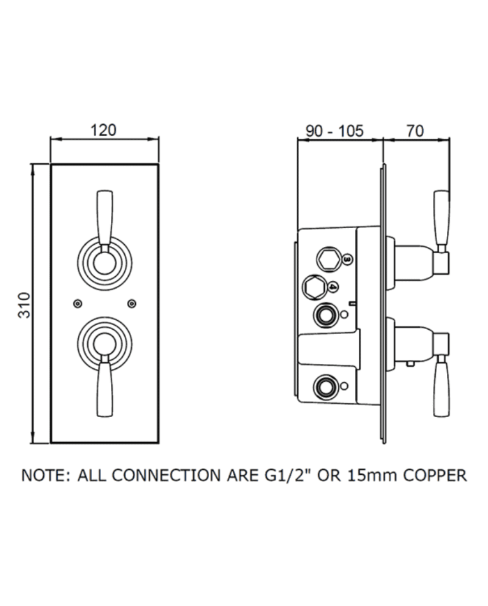 Mitigeur douche thermostatique 2 voies Langbourn - Perrin & Rowe