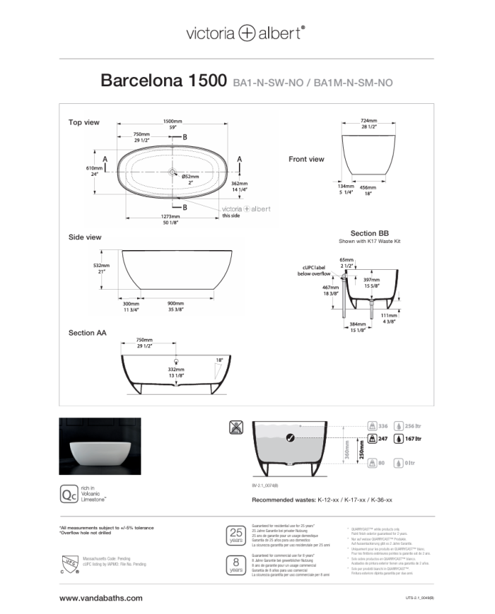 baignoire vintage victoria albert | Barcelone 150cm