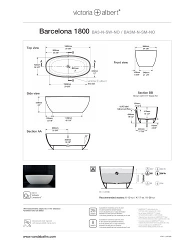 baignoire vintage victoria albert | Barcelone 180 cm