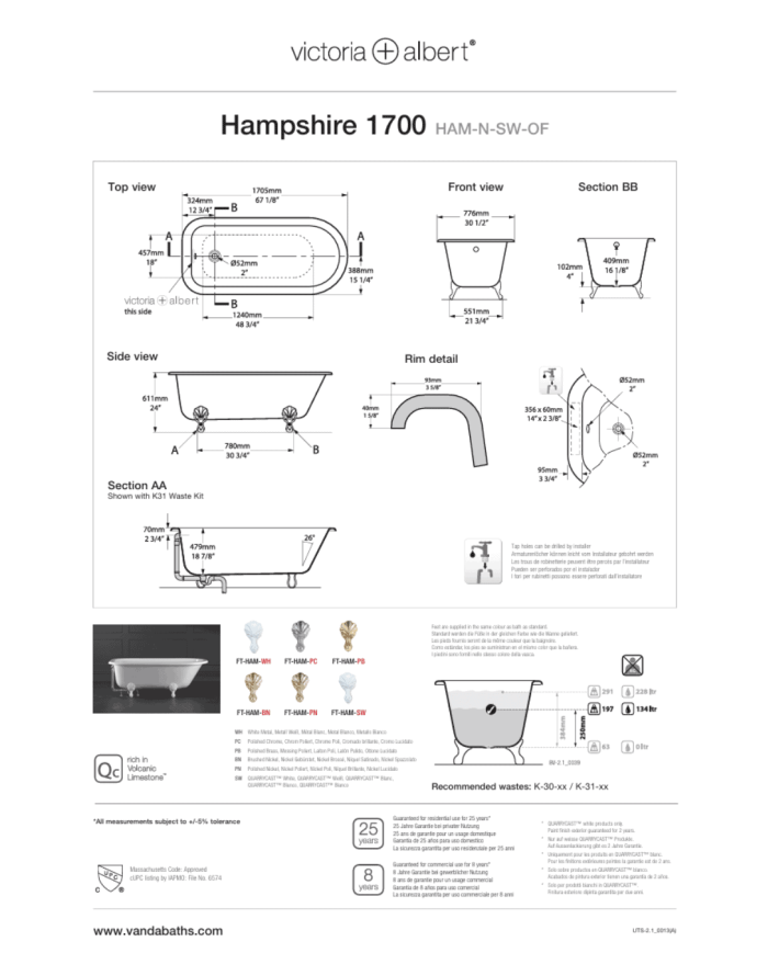 Baignoire Hampshire 1700 - Victoria + Albert