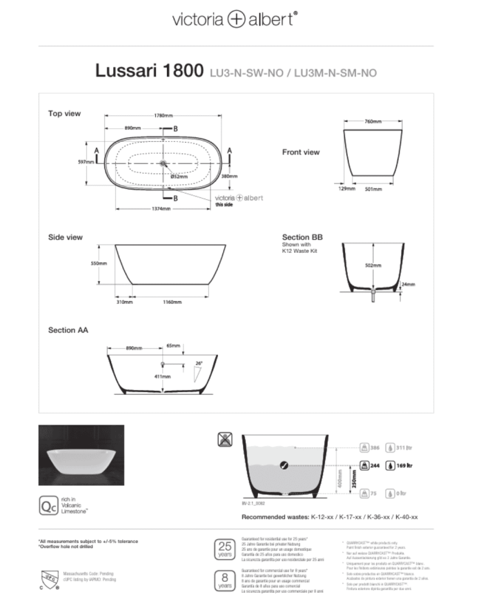 Baignoire Lussari 1800 - Victoria + Albert