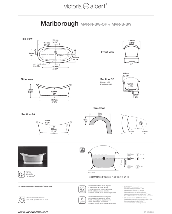 baignoire rétro Victoria+Albert | Marlborough