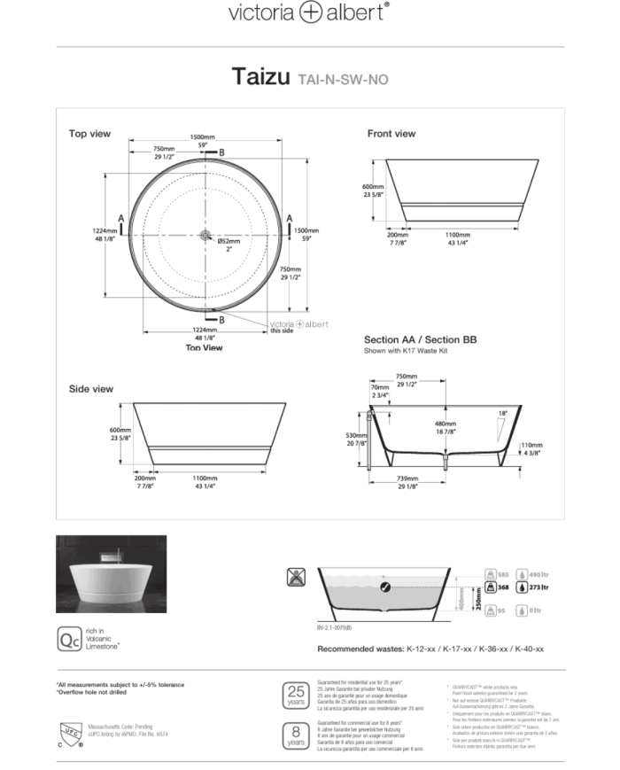 baignoire autoportante Victoria+Albert | Taizu 150x150