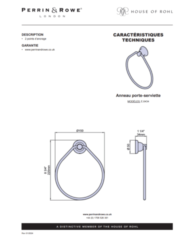 Anneau porte-serviette 150mm Langbourn - Perrin & Rowe
