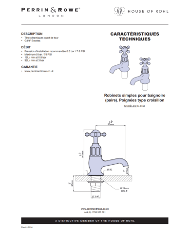 Robinets pour baignoire croisillons Traditional - Perrin & Rowe