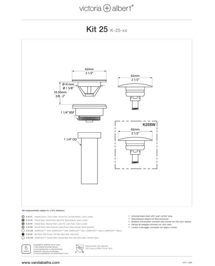 Kit 28 bonde clic clac vasque - Victoria + Albert