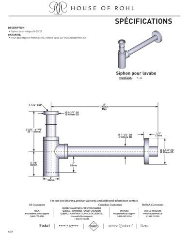Kit 22 siphon pour vidage k-25 ou k-28 - Victoria + Albert