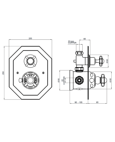Mitigeur douche thermostatique encastré croisillons Traditional - Perrin & Rowe