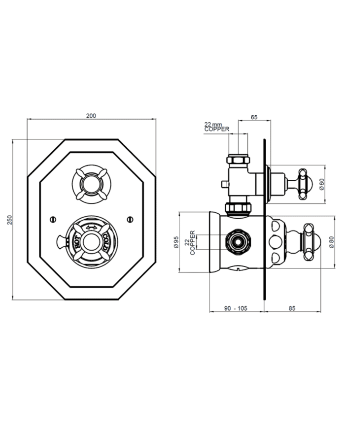 Mitigeur douche thermostatique encastré croisillons Traditional - Perrin & Rowe