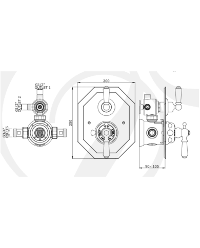Mitigeur thermostatique encastré 2 voies Traditional - Perrin & Rowe