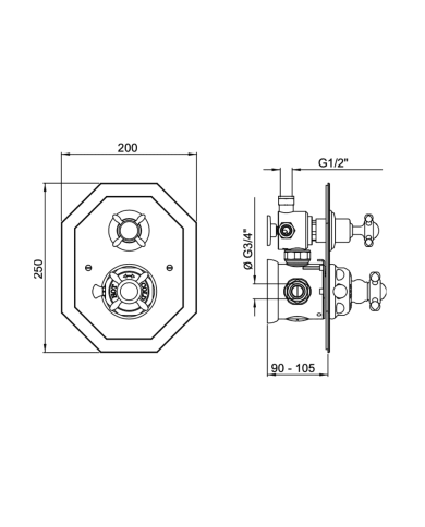 Mitigeur thermostatique encastré 2 voies croisillons Traditional - Perrin & Rowe