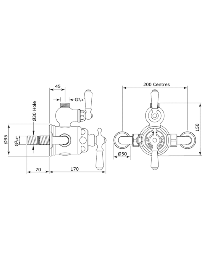 Mitigeur douche thermostatique apparent Traditional - Perrin & Rowe